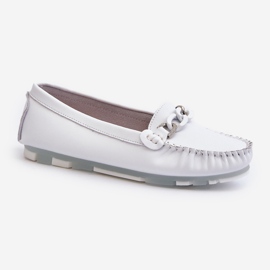 Mocassins Femme En Cuir Avec Décoration, Blanc S.Barski LR339 blanche 1