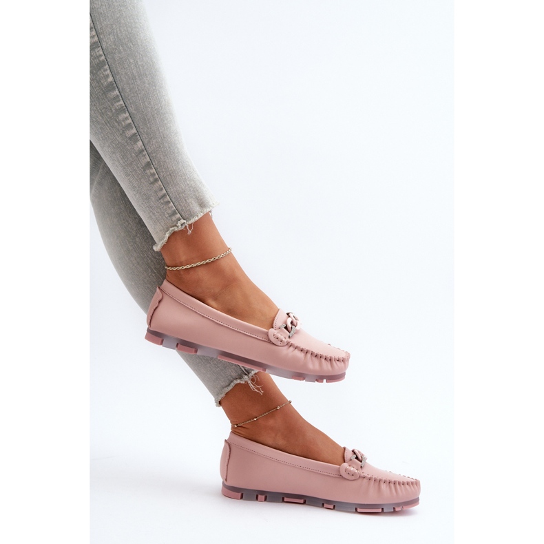 Mocassins Femme En Cuir Avec Décoration, Rose S.Barski LR339 1 Mocassins Femme En Cuir Avec Décoration, Rose S.Barski LR339 1