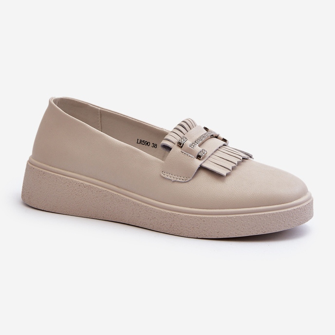 Mocassins Légers En Cuir Pour Femme Sur Plateforme Beige S.Barski LR590 1