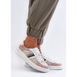 S.Barski D&amp;A Baskets en Cuir pour Femme LR110 Blanc et Rose 2