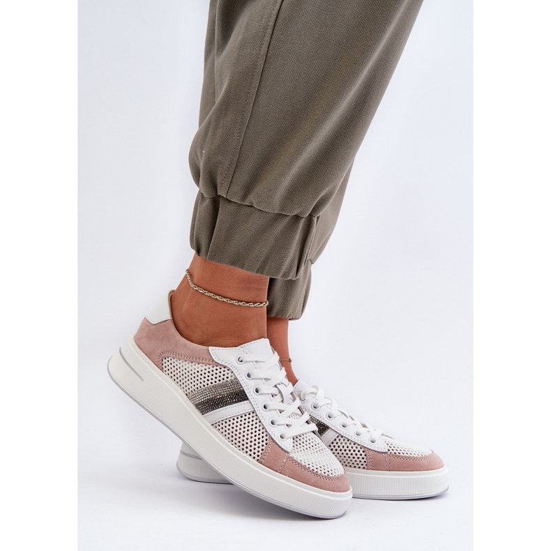 S.Barski D&amp;A Baskets en Cuir pour Femme LR110 Blanc et Rose 2