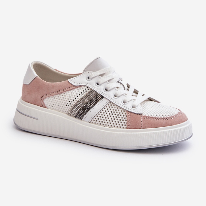 S.Barski D&amp;A Baskets en Cuir pour Femme LR110 Blanc et Rose 1