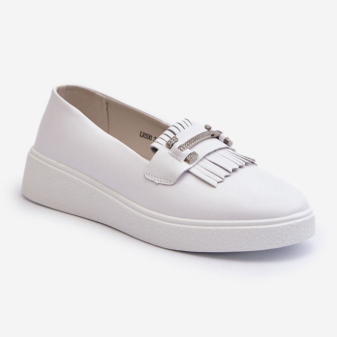 Mocassins Légers En Cuir Pour Femme Sur Plateforme Blanc S.Barski LR590 blanche 1