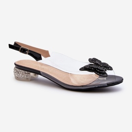 S.Barski Sandales Transparentes à Talon Bas Avec Papillon Noir D&amp;A MR38-388 le noir 2