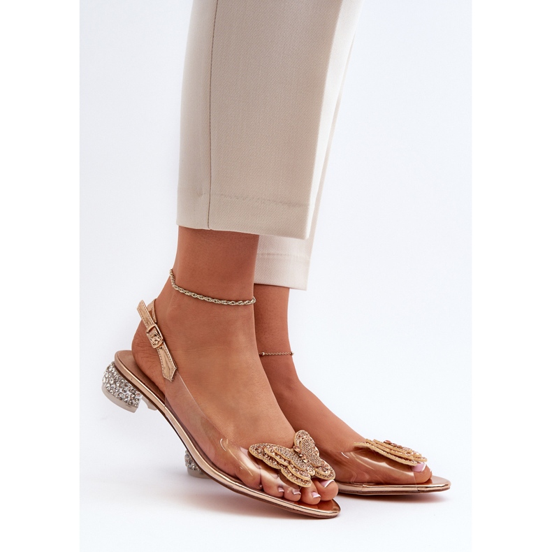 S.Barski Sandales transparentes à talons bas avec papillon, doré D&amp;A MR38-388 d'or 2