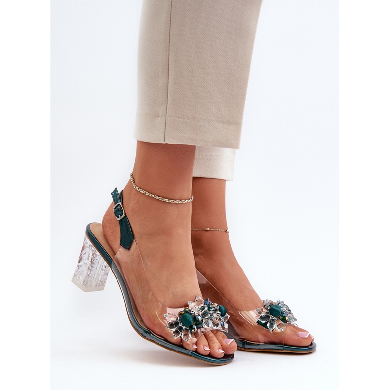S.Barski Sandales transparentes à talon haut avec décorations, vert D&amp;A MR38-D1 2