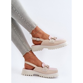 S.Barski Sandales à talons plats pour femmes avec décoration Beige D&amp;A MR38-656 1