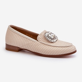 S.Barski Mocassins à Talon Plat pour Femme avec Broche Beige D&amp;A MR38-676 1