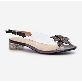 S.Barski Sandales transparentes à talons bas avec décoration noire D&amp;A MR38-383 le noir 1