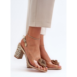 Sandales transparentes à talon haut avec décorations S.Barski MR38-356 Doré d'or 2