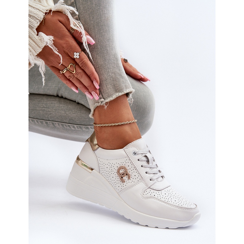 S.Barski Baskets compensées en cuir pour femme blanches D&amp;A LR810 1