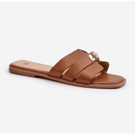 Tongs plates pour femmes avec décoration Kavinia camel brun 1