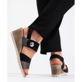 Sandales compensées pour femmes avec velcro le noir 3