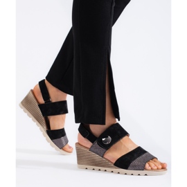 Sandales compensées pour femmes avec velcro le noir 1