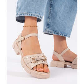 Goodin Sandales femme en cuir beige 1