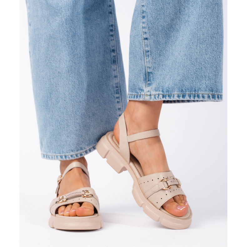 Goodin Sandales femme en cuir beige 2