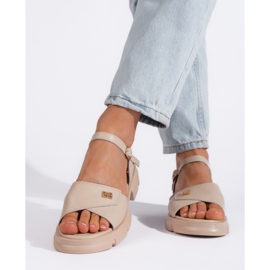 Goodin Sandales confortables en cuir beige pour femme 2
