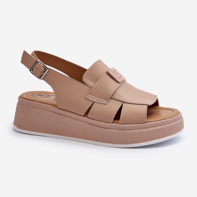 Sandales femme en cuir à plateforme et compensée, beige foncé Vivitellia 1