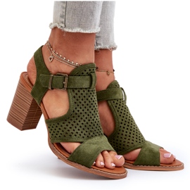 Sandales ajourées à talon haut vert foncé Hey Lover 9