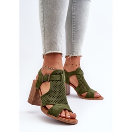 Sandales ajourées à talon haut vert foncé Hey Lover 3
