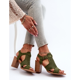 Sandales ajourées à talon haut vert foncé Hey Lover 8