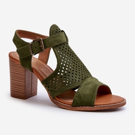 Sandales ajourées à talon haut vert foncé Hey Lover 1