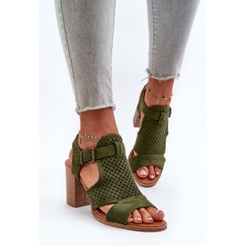 Sandales ajourées à talon haut vert foncé Hey Lover 4