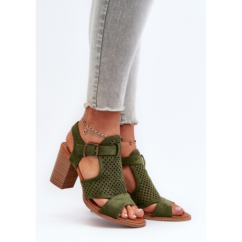 Sandales ajourées à talon haut vert foncé Hey Lover 2