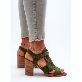 Sandales ajourées à talon haut vert foncé Hey Lover 5