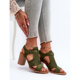 Sandales ajourées à talon haut vert foncé Hey Lover 7