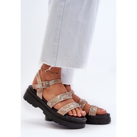 Sandales Décorées Pour Femmes Cuir Eco Doré-Beige Arcida 2