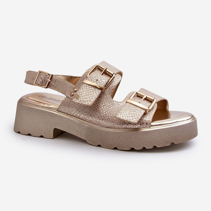 Sandales Femme Avec Boucles Cuir Eco Doré Konantia 1