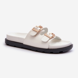 Tongs en cuir écologique avec boucles pour femmes, blanc Valmira 1