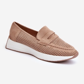 Mocassins à plateforme beiges en suède écologique pour femmes par Inesqua 1