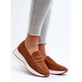 Mocassins Inesqua en daim écologique pour femmes sur la plateforme brun 2