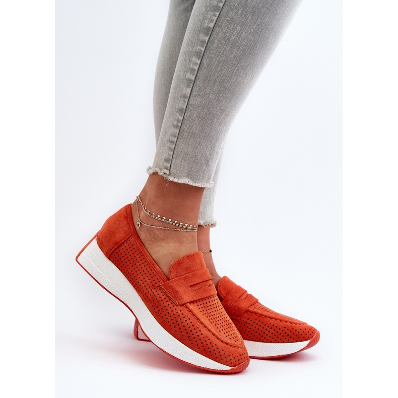 Mocassins à plateforme en suède écologique pour femme, orange Inesqua 2