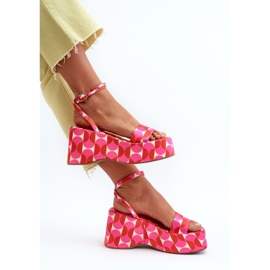 Sandales À Motifs Sur Plateforme Et Compensée Fuchsia Wiandia rose 1