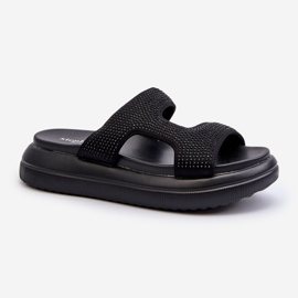 Tongs décorées noires Jestella pour femmes sur plateforme le noir 1 Tongs décorées noires Jestella pour femmes sur plateforme le noir 1
