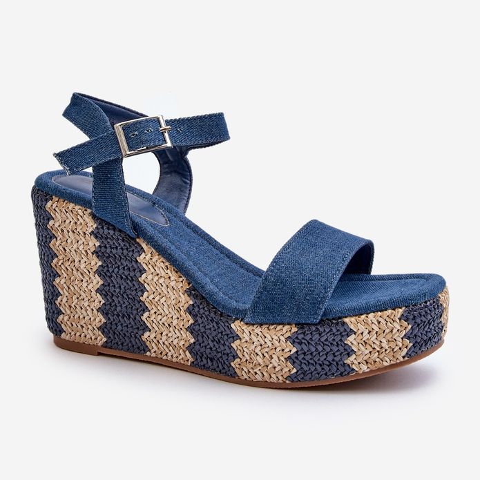 Sandales compensées femme en jean avec galon bleu Reviala 2