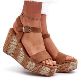Sandales Compensées Pour Femmes Tressées Camel Reviala brun 8
