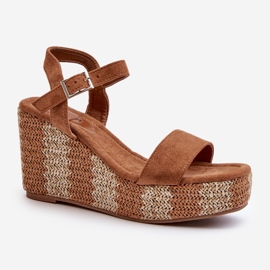 Sandales Compensées Pour Femmes Tressées Camel Reviala brun 1