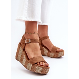 Sandales Compensées Pour Femmes Tressées Camel Reviala brun 3