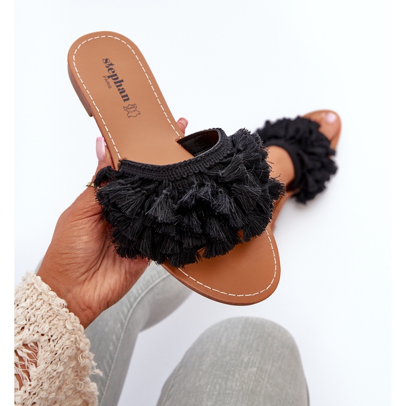 Tongs Plates À Franges Femme, Noir Rialle le noir 1