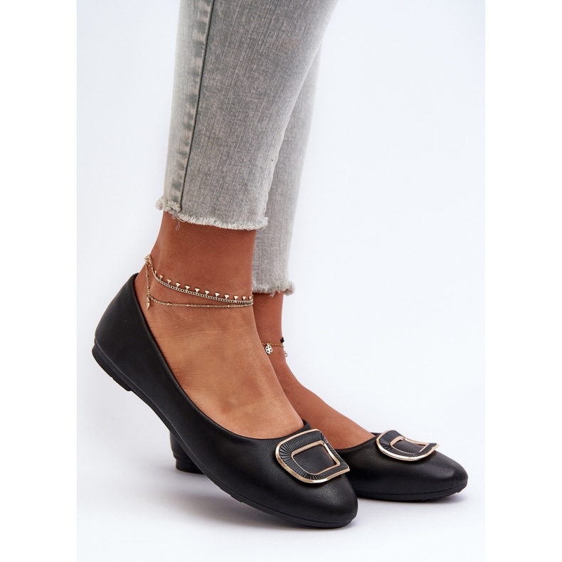 Ballerines en cuir écologique noir avec décoration par Enicoria 2