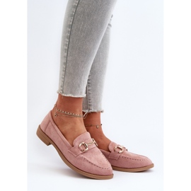 Mocassins Femme À Talon Plat Avec Décoration Aviole Rose 2