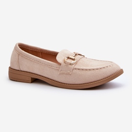 Mocassins Femme À Talon Plat Avec Décoration Aviole Beige 2
