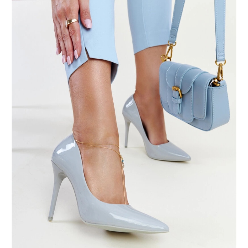 Escarpins vernis gris clair avec empiècement en cuir Jadoin 1