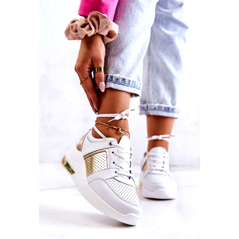 S.Barski Chaussures De Sport En Cuir Pour Femmes Sur Un Compensé Blanc Larson blanche 1