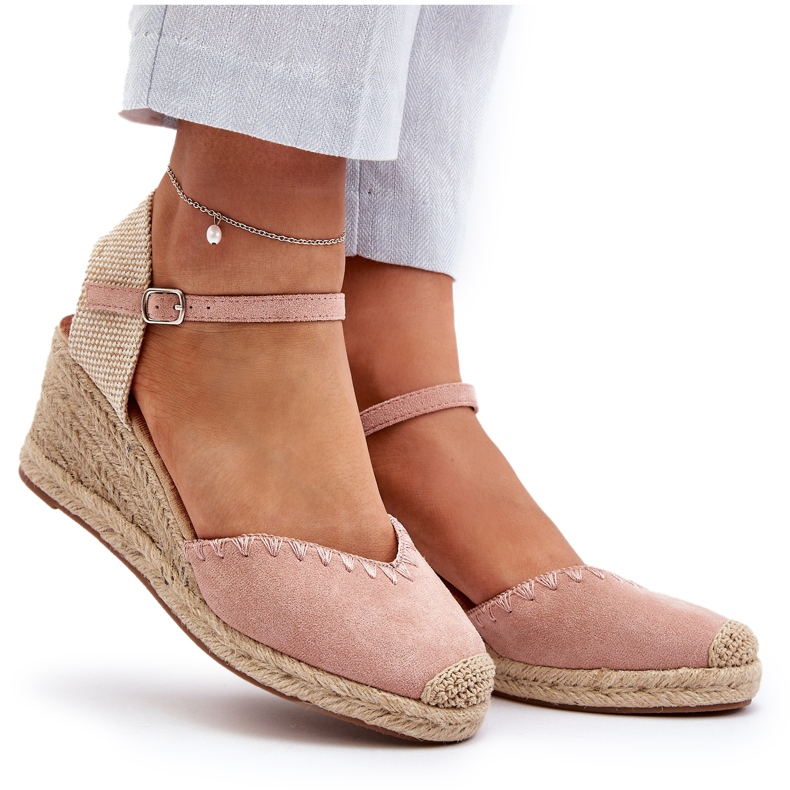 Joia Sandales compensées espadrilles en daim avec tresse, rose 4