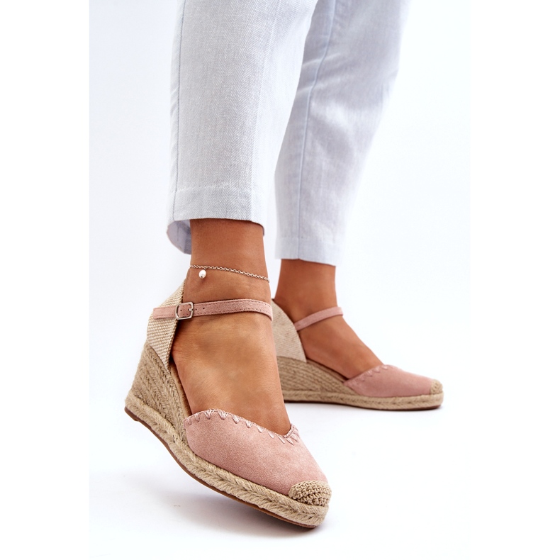 Joia Sandales compensées espadrilles en daim avec tresse, rose 1